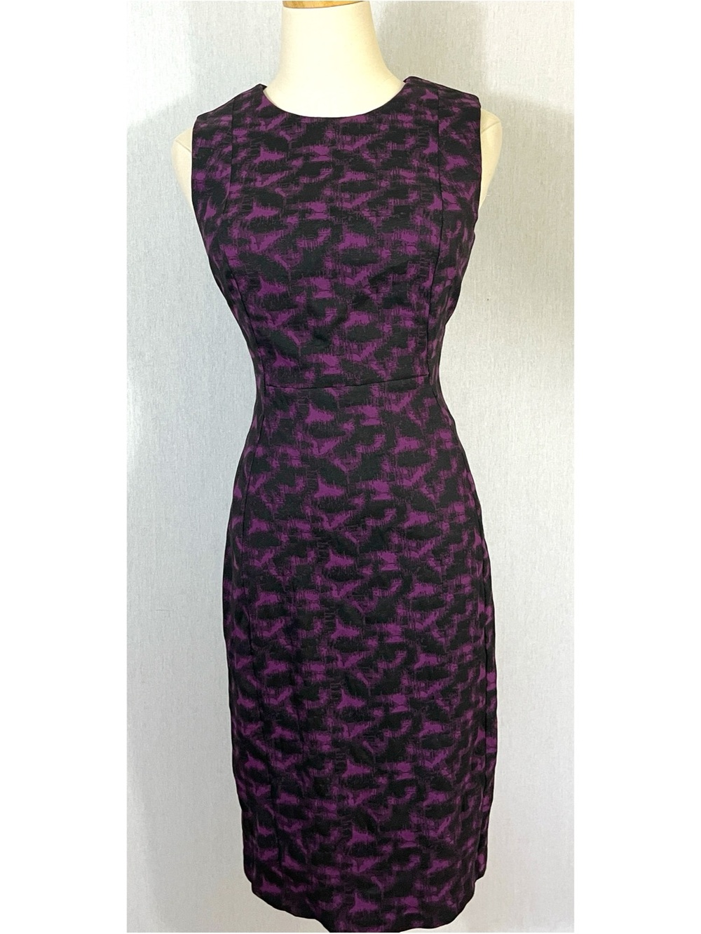Calvin Klein black purple stretch abstract pencil dress